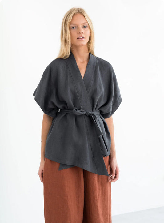 Linen Kimono Sleeve Top